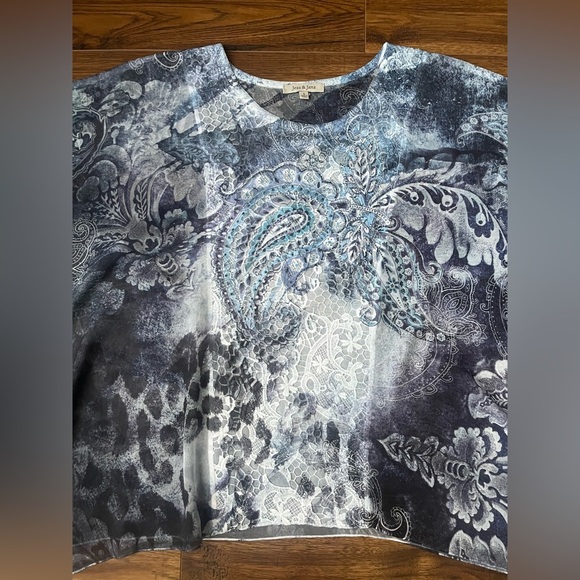 Jess and Jane Blue Paisley Lightweight Top Kimono Sleeves Lace Detail Womens S - Picture 2 of 6